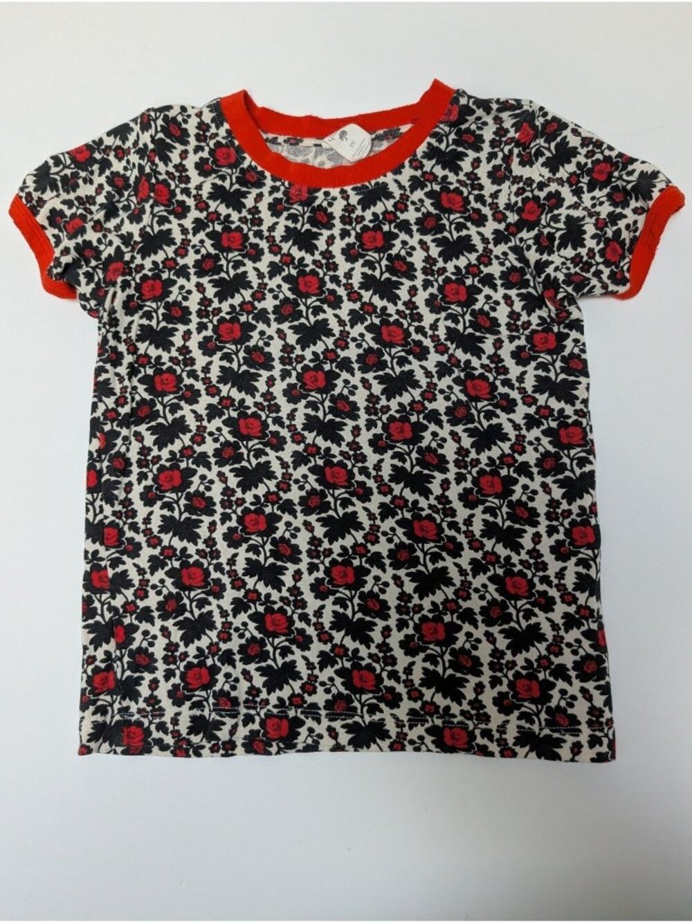 Kate Quinn Bamboo Wild Rose Floral Ringer Tee 5Y Spooky Halloween